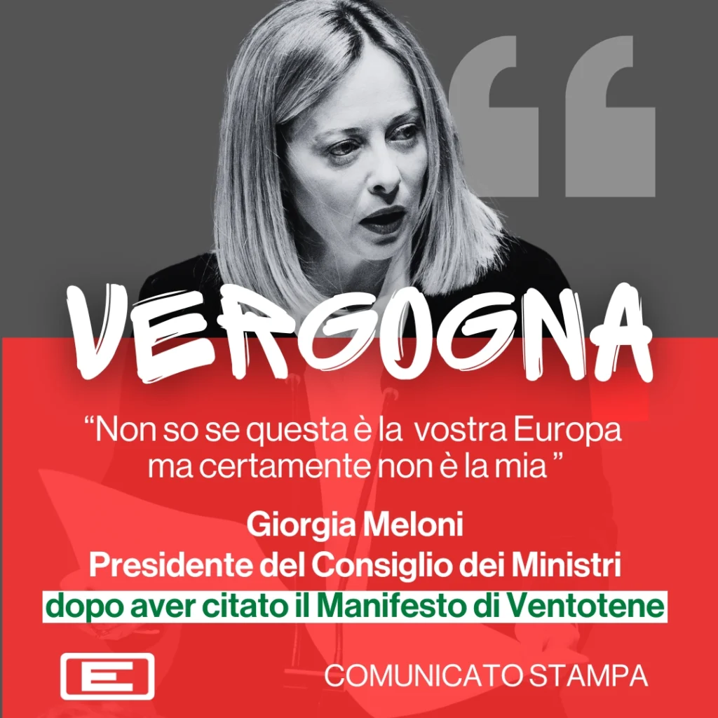 Copertina comunicato stampa MFE riguardante la Meloni contro il Manifesto di Ventotene