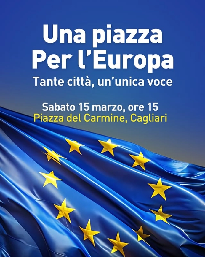 Locandina evento Una Piazza Per L'Europa a Cagliari.
