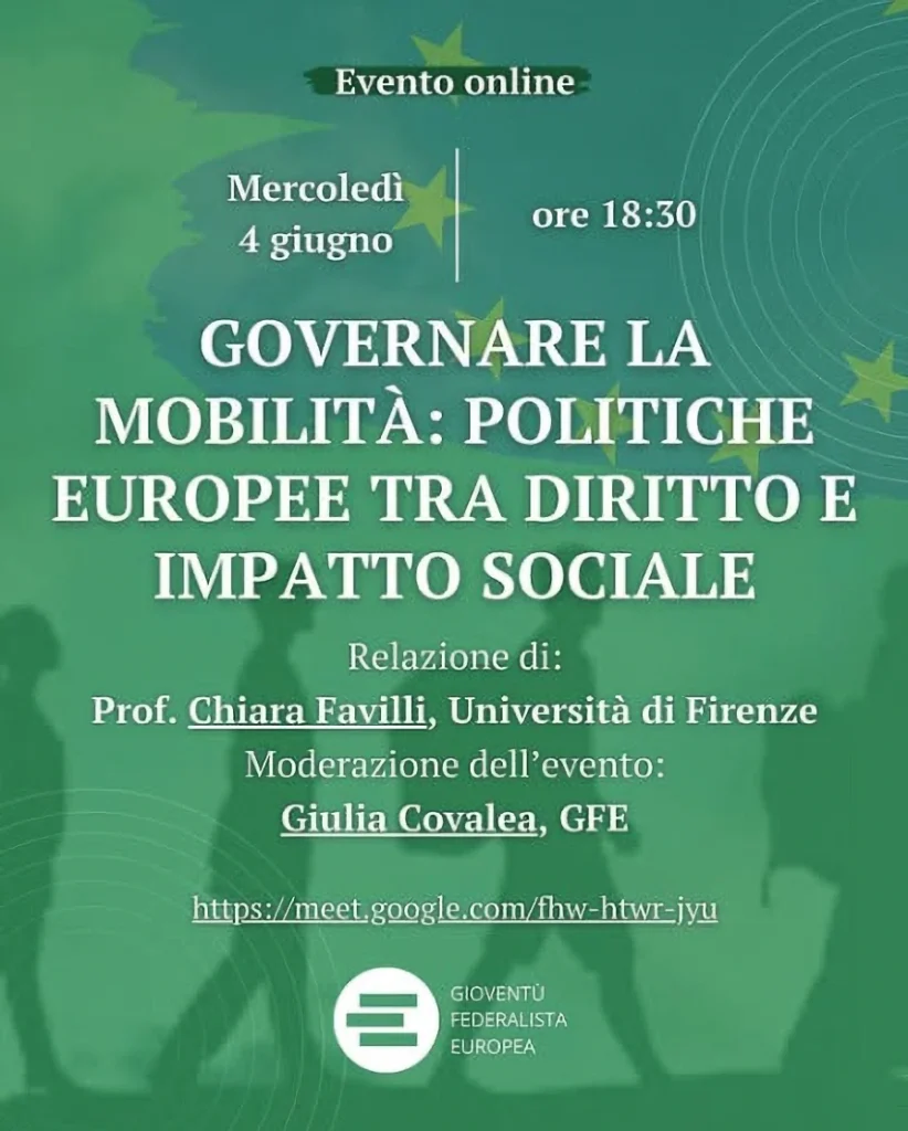 Migrazione e mobilità in UE locandina evento online su Google Meet